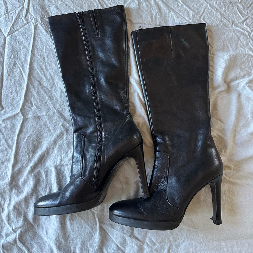 Vero Cuoio Black Leather Knee-High Heeled Boots